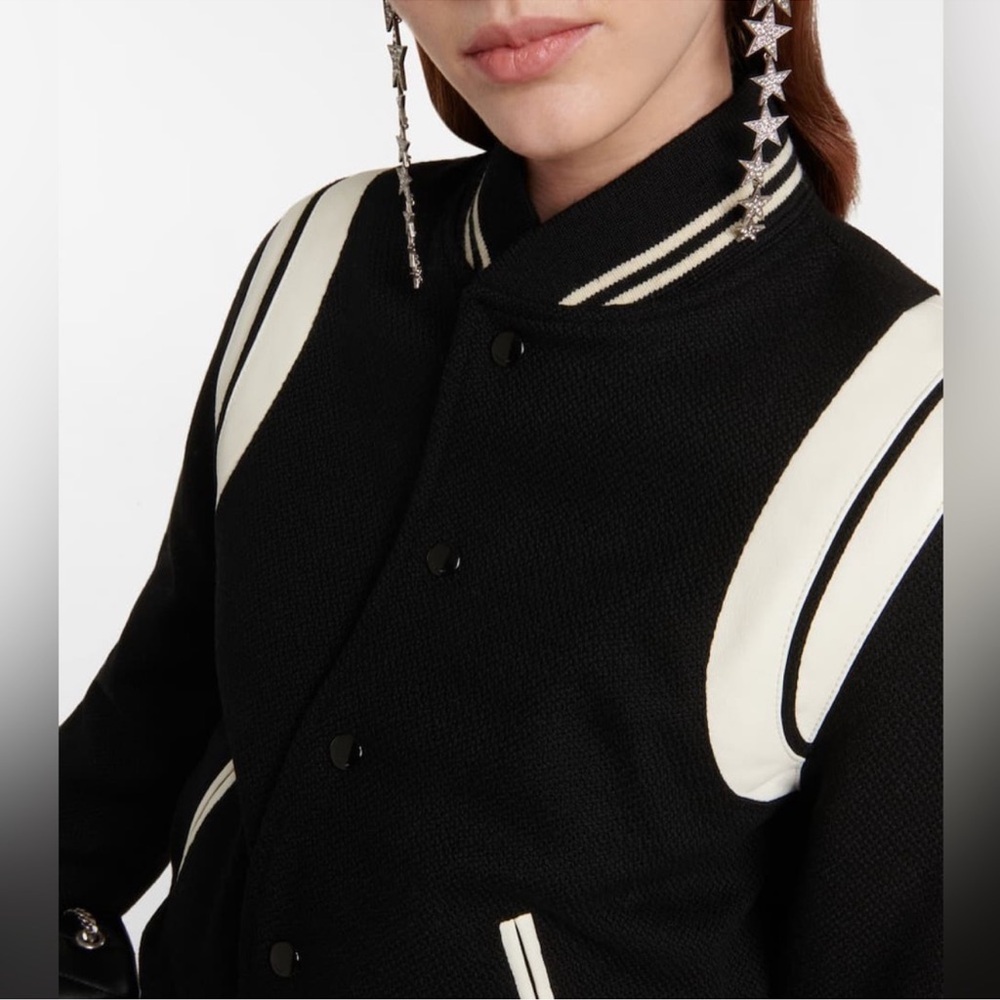 IVES SAINT LAURENT NWT Bomber Wool-blend Black & White jacket - Picture 2 of 10